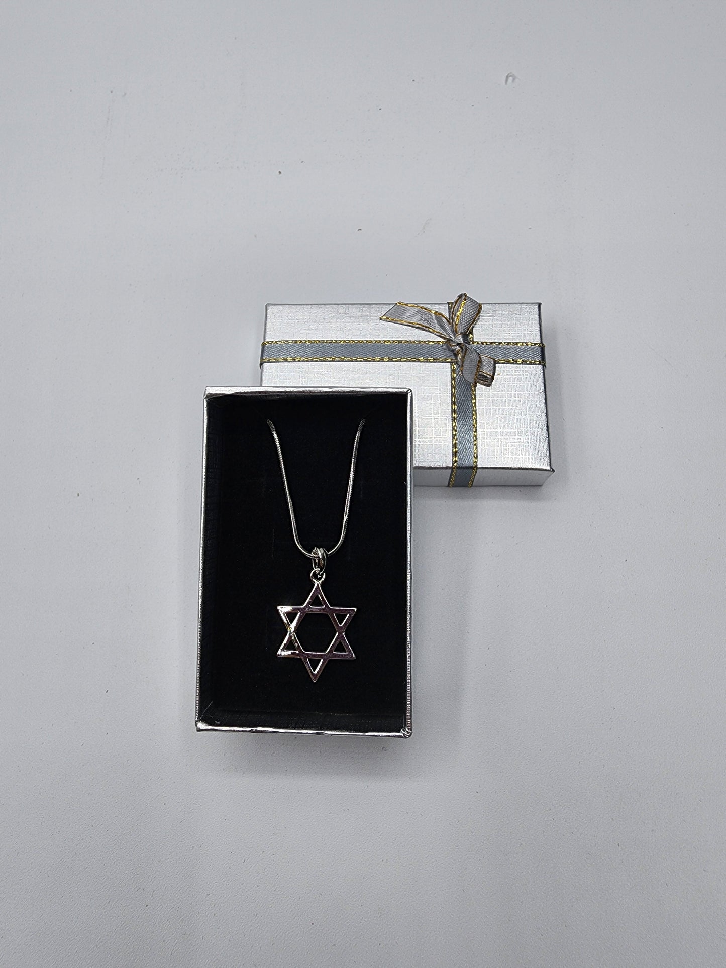 Rhodium Pendant- Large Magen David 2 cm- Silver Color, 45 cm Necklace Star of David