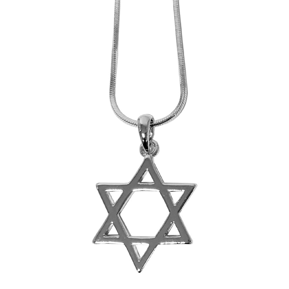 Rhodium Pendant- Large Magen David 2 cm- Silver Color, 45 cm Necklace Star of David