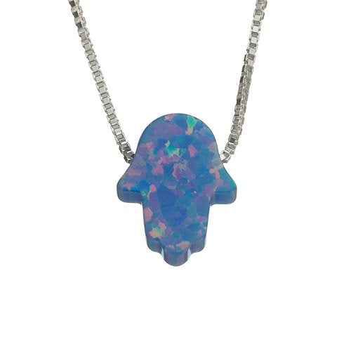 Sterling Silver Necklace, with Opal Stone "Hamsa" 1Cm