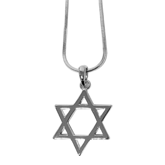 Rhodium Pendant- Large Magen David 2 cm- Silver Color, 45 cm Necklace Star of David